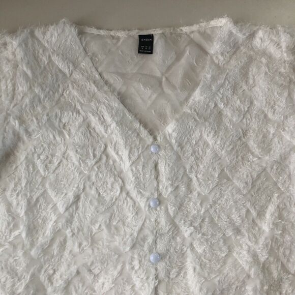 Shein Women’s Button Down Blouse Semi Sheer Ruffle Sleeve Size XL - Picture 9 of 12